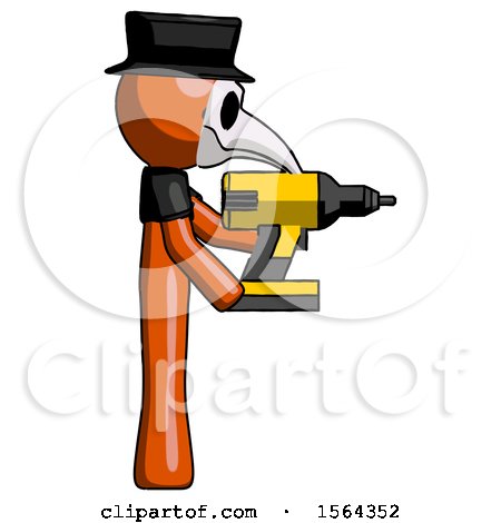 Orange Plague Doctor Man Using Drill Drilling Something on Right Side by Leo Blanchette