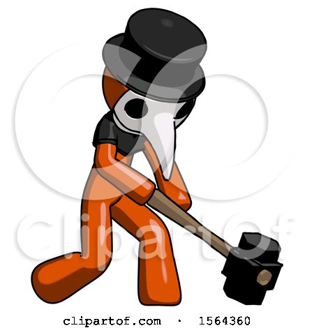 Orange Plague Doctor Man Hitting with Sledgehammer, or Smashing Something at Angle by Leo Blanchette