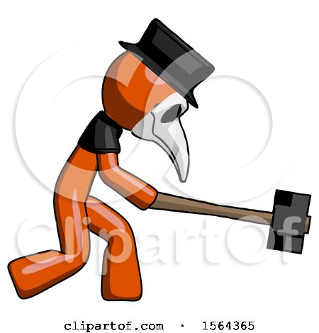 Orange Plague Doctor Man Hitting with Sledgehammer, or Smashing Something by Leo Blanchette