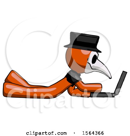 Orange Plague Doctor Man Using Laptop Computer While Lying on Floor Side View by Leo Blanchette