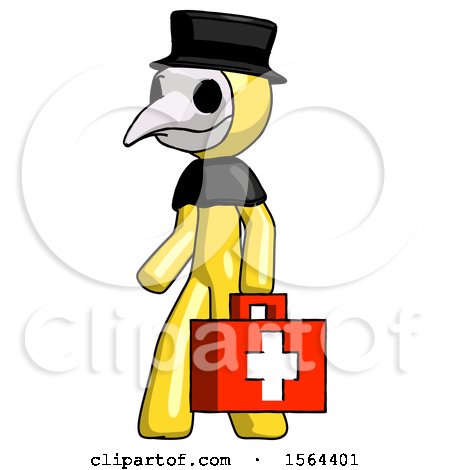 Yellow Plague Doctor Man Walking with Medical Aid Briefcase to Left by Leo Blanchette