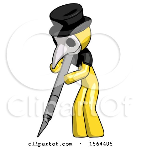 Yellow Plague Doctor Man Cutting with Large Scalpel by Leo Blanchette