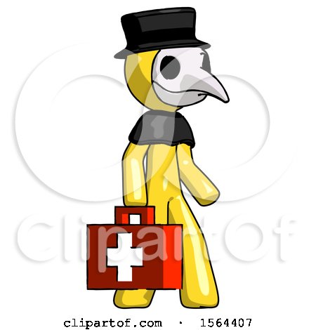 Yellow Plague Doctor Man Walking with Medical Aid Briefcase to Right by Leo Blanchette