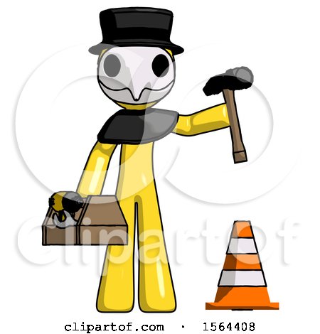 Yellow Plague Doctor Man Under Construction Concept, Traffic Cone and Tools by Leo Blanchette