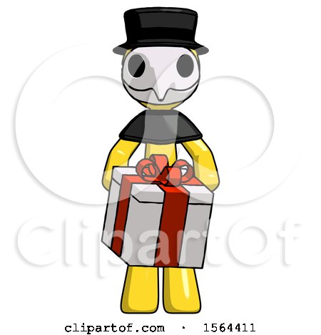 Yellow Plague Doctor Man Gifting Present with Large Bow Front View by Leo Blanchette