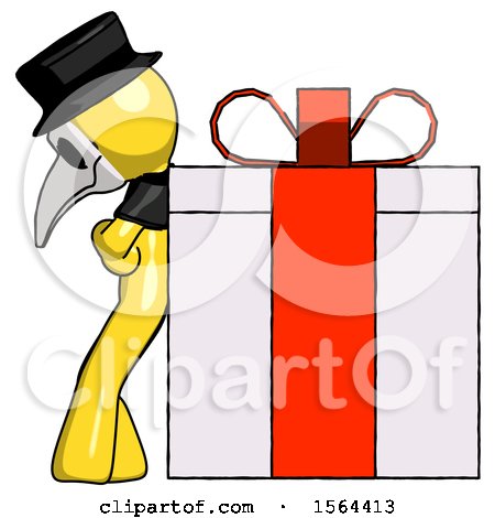 Yellow Plague Doctor Man Gift Concept - Leaning Against Large Present by Leo Blanchette