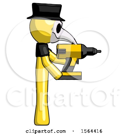 Yellow Plague Doctor Man Using Drill Drilling Something on Right Side by Leo Blanchette