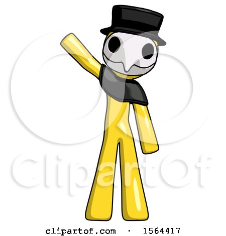 Yellow Plague Doctor Man Waving Emphatically with Right Arm by Leo Blanchette