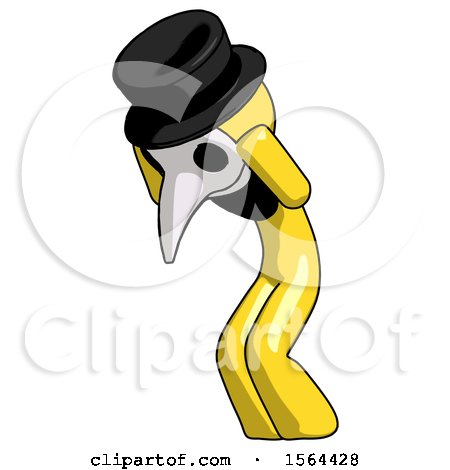 Yellow Plague Doctor Man with Headache or Covering Ears Turned to His Left by Leo Blanchette