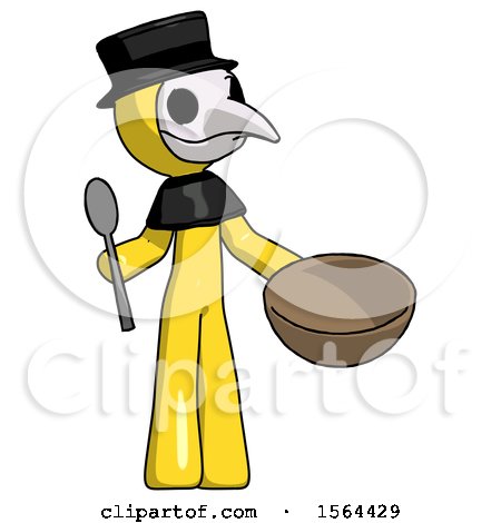 Yellow Plague Doctor Man with Empty Bowl and Spoon Ready to Make Something by Leo Blanchette
