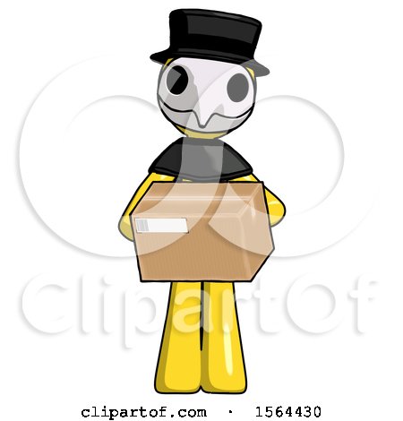 Yellow Plague Doctor Man Holding Box Sent or Arriving in Mail by Leo Blanchette