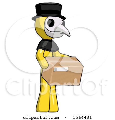 Yellow Plague Doctor Man Holding Package to Send or Recieve in Mail by Leo Blanchette