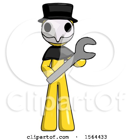 Yellow Plague Doctor Man Holding Large Wrench with Both Hands by Leo Blanchette