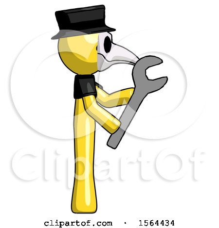 Yellow Plague Doctor Man Using Wrench Adjusting Something to Right by Leo Blanchette
