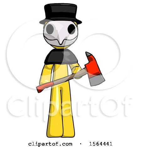 Yellow Plague Doctor Man Holding Red Fire Fighter's Ax by Leo Blanchette