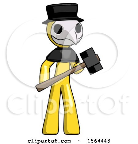 Yellow Plague Doctor Man with Sledgehammer Standing Ready to Work or Defend by Leo Blanchette