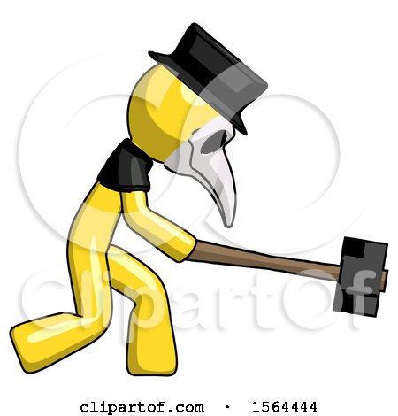 Yellow Plague Doctor Man Hitting with Sledgehammer, or Smashing Something by Leo Blanchette