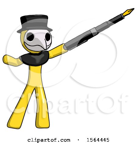Yellow Plague Doctor Man Pen Is Mightier Than the Sword Calligraphy Pose by Leo Blanchette