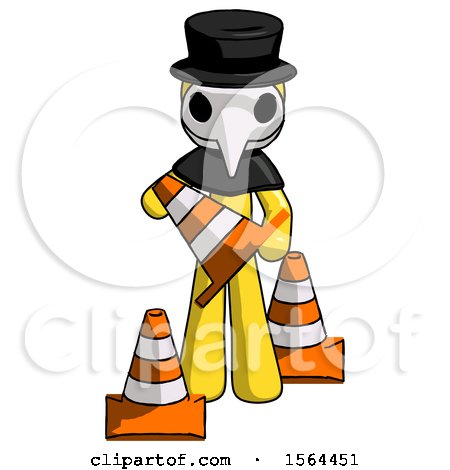 Yellow Plague Doctor Man Holding a Traffic Cone by Leo Blanchette