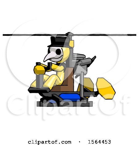 Yellow Plague Doctor Man Flying in Gyrocopter Front Side Angle View by Leo Blanchette