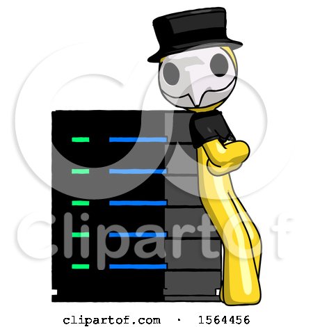 Yellow Plague Doctor Man Resting Against Server Rack Viewed at Angle by Leo Blanchette