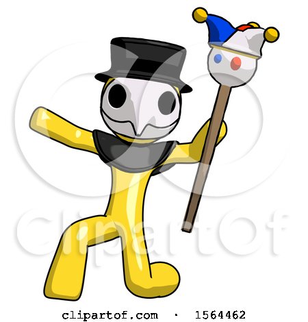 Yellow Plague Doctor Man Holding Jester Staff Posing Charismatically by Leo Blanchette
