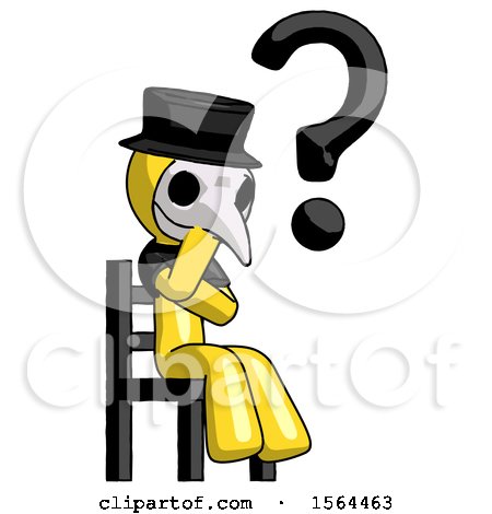 Yellow Plague Doctor Man Question Mark Concept, Sitting on Chair Thinking by Leo Blanchette