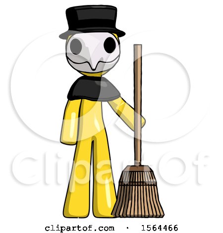 Yellow Plague Doctor Man Standing with Broom Cleaning Services by Leo Blanchette
