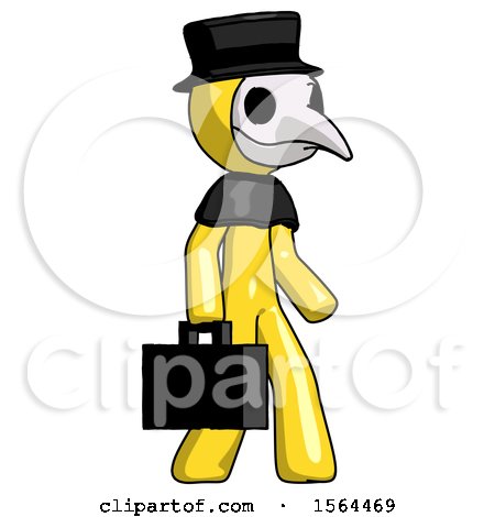 Yellow Plague Doctor Man Walking with Briefcase to the Right by Leo Blanchette