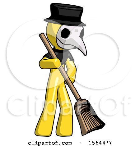 Yellow Plague Doctor Man Sweeping Area with Broom by Leo Blanchette