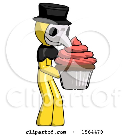 Yellow Plague Doctor Man Holding Large Cupcake Ready to Eat or Serve by Leo Blanchette