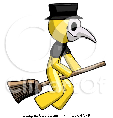 Yellow Plague Doctor Man Flying on Broom by Leo Blanchette
