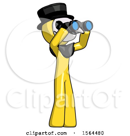 Yellow Plague Doctor Man Looking Through Binoculars to the Right by Leo Blanchette