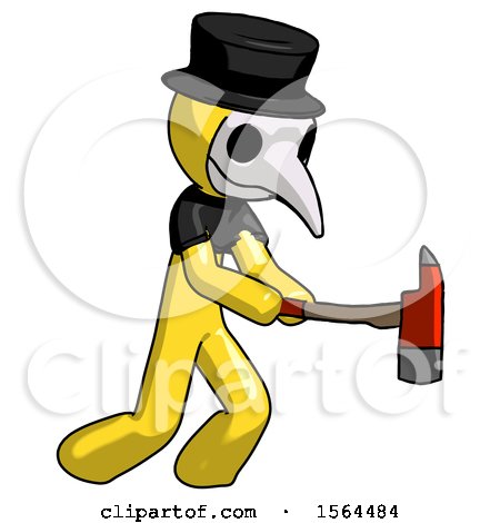 Yellow Plague Doctor Man with Ax Hitting, Striking, or Chopping by Leo Blanchette