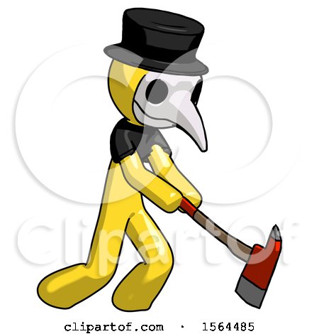 Yellow Plague Doctor Man Striking with a Red Firefighter's Ax by Leo Blanchette