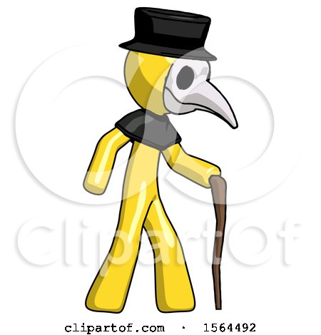 Yellow Plague Doctor Man Walking with Hiking Stick by Leo Blanchette