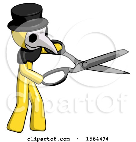 Yellow Plague Doctor Man Holding Giant Scissors Cutting out Something by Leo Blanchette