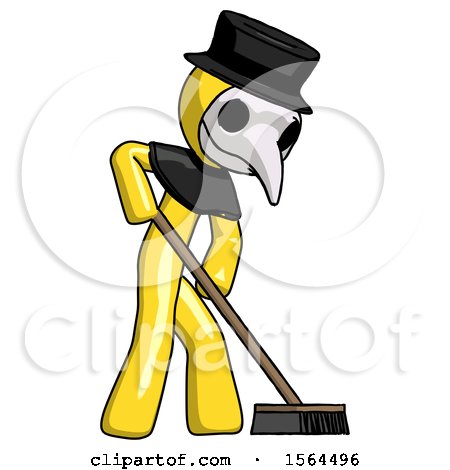 Yellow Plague Doctor Man Cleaning Services Janitor Sweeping Side View by Leo Blanchette