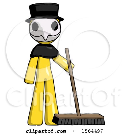 Yellow Plague Doctor Man Standing with Industrial Broom by Leo Blanchette