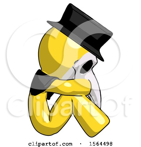 Yellow Plague Doctor Man Sitting with Head down Facing Sideways Right by Leo Blanchette