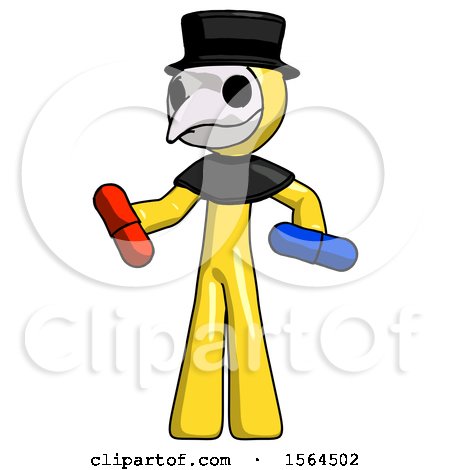 Yellow Plague Doctor Man Red Pill or Blue Pill Concept by Leo Blanchette
