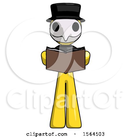 Yellow Plague Doctor Man Reading Book While Standing up Facing Viewer by Leo Blanchette
