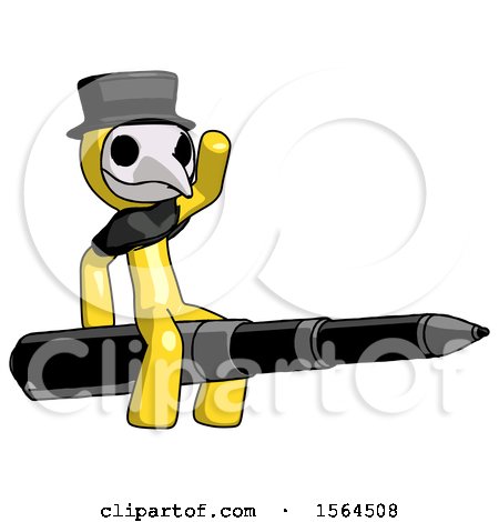 Yellow Plague Doctor Man Riding a Pen like a Giant Rocket by Leo Blanchette