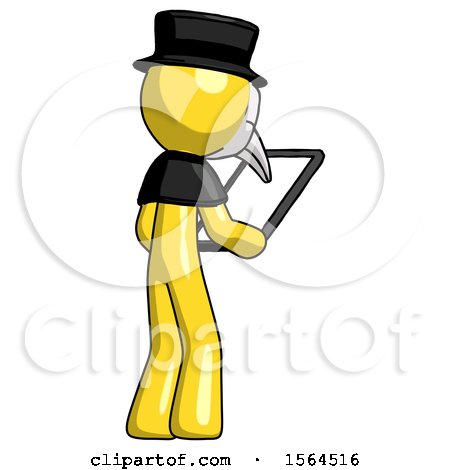 Yellow Plague Doctor Man Looking at Tablet Device Computer Facing Away by Leo Blanchette