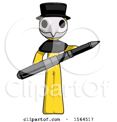 Yellow Plague Doctor Man Posing Confidently with Giant Pen by Leo Blanchette
