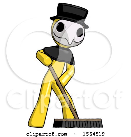 Yellow Plague Doctor Man Cleaning Services Janitor Sweeping Floor with Push Broom by Leo Blanchette