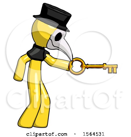 Yellow Plague Doctor Man with Big Key of Gold Opening Something by Leo Blanchette