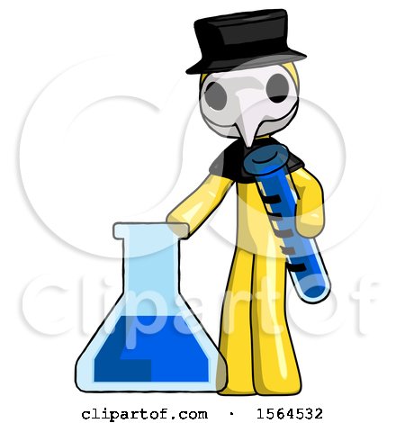 Yellow Plague Doctor Man Holding Test Tube Beside Beaker or Flask by Leo Blanchette