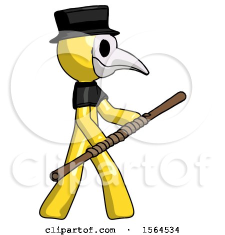 Yellow Plague Doctor Man Holding Bo Staff in Sideways Defense Pose by Leo Blanchette