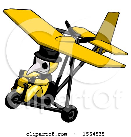 Yellow Plague Doctor Man in Ultralight Aircraft Top Side View by Leo Blanchette